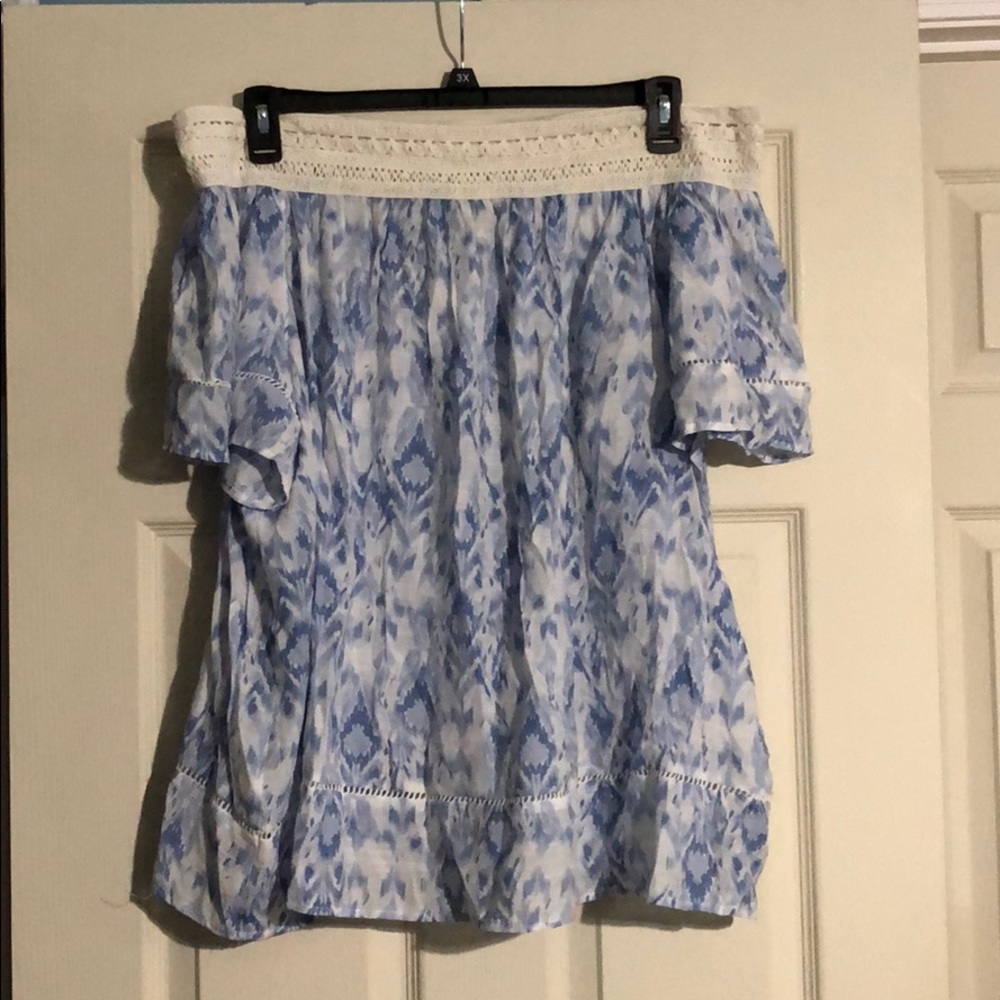 Blue and white off the shoulder top. NWT